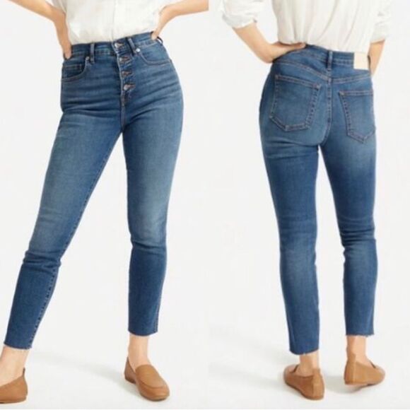 Everlane The Vintage Skinny High Rise Button Fly Ankle Jeans raw hem Size 28 - Picture 1 of 15